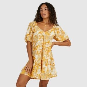 Billabong • Yellow Floral Delilah Full Moon Dress in Rust • Size XS